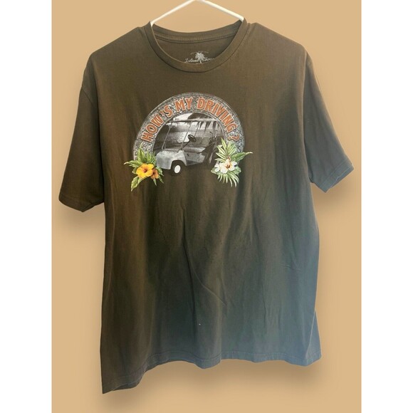 How's My Driving? Funny T-Shirt The Villages Florida Size L Golf Cart Tropical - Picture 1 of 4